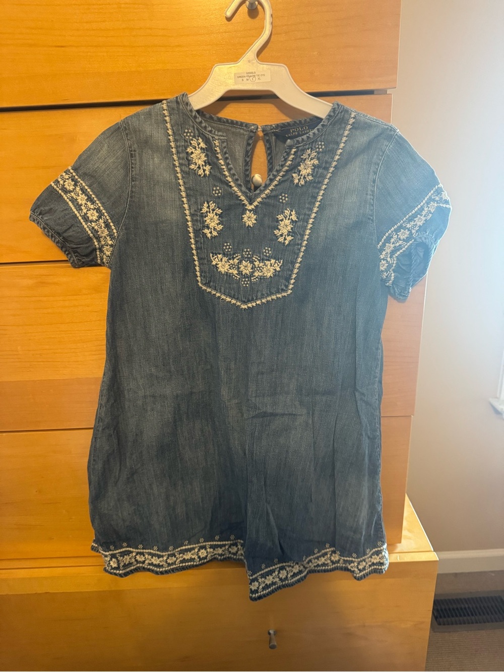 Girls size 10 Polo Ralph Lauren Blue Denim Dress / Tunic with White Embroidery